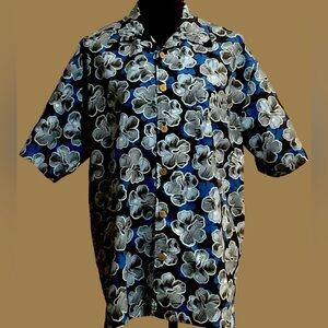 Blue Floral Men's Button Down Collared Short Sleeve Shirt